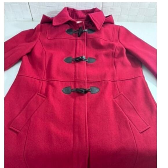 "NAUTICA" Red,Wool Blend,Pea Coat,Zip & Toggle , Hooded, Dk Romance, Fisherman - Picture 9 of 10